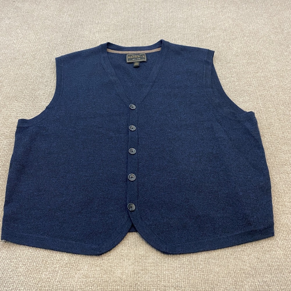 Jos A Bank Sweater Vest Mens 2XL Blue Wool Blend Button Front V Neck Preppy